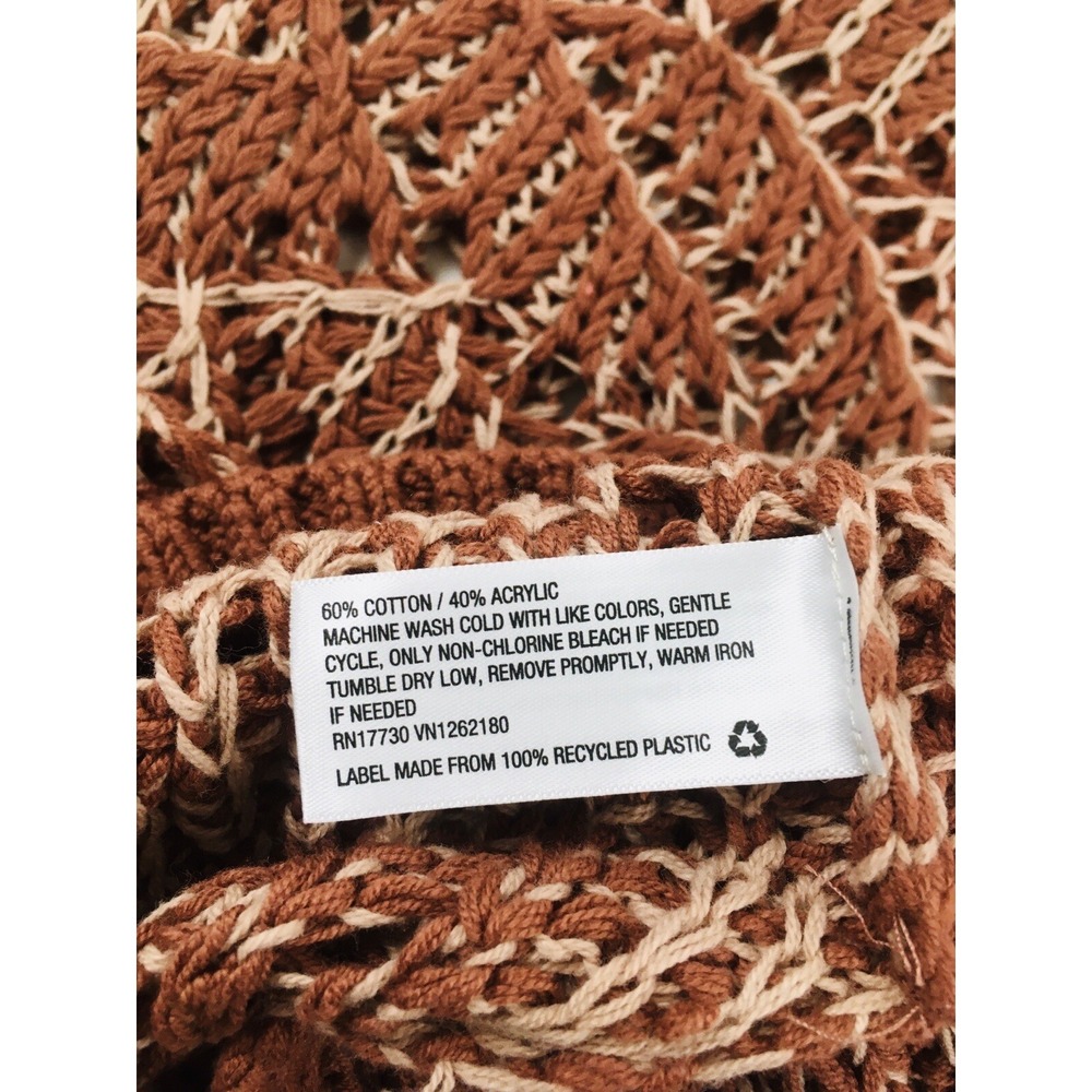 Universal Thread Sweater Med Rust Red-Brown Open Knit Semi Sheer Long Geometric - Picture 6 of 6